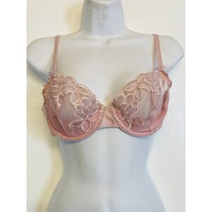 Wacoal 65781 Seductress Semi Demi Sheer Floral Embroidered Bra Size 34B Pink